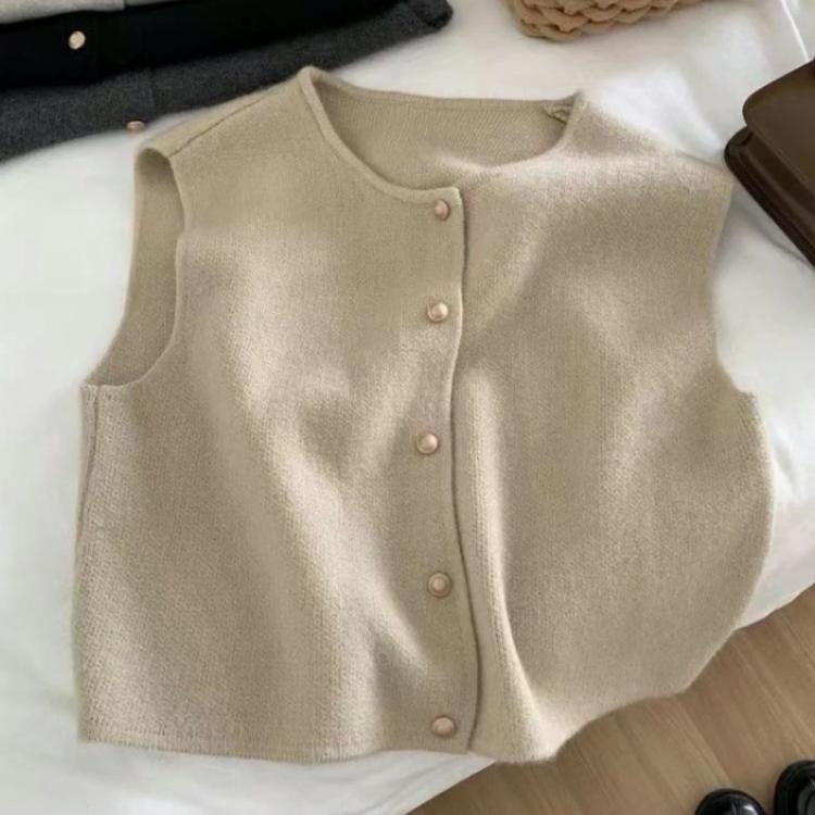 Spring Autumn Women's Solid ButtonV-Neck Sleeveless Sweater Knitted Cardigan Vest Coats Casual Fashion Office Lady Elegant Tops