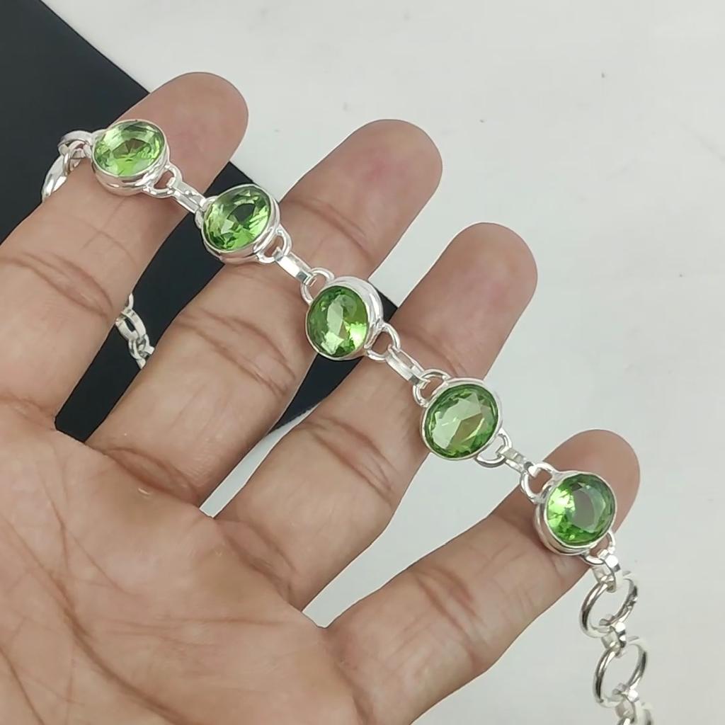 Green Amethyst Gemstone Handmade 925 Sterling Silver Bracelet, Green Amethyst Bracelet For Wife , Unisex Bracelet Party Wear Gift