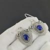 Natural Lapis Lazuli Gemstone Hoop Earrings, 925 Sterling Silver Earring, Handmade Boho Silver Jewelry Dangle Earrings, Wadding Gift