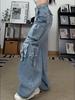 Ladies Cargo Jeans American Street Style Baggy Cargo Pants Women Blue Multi-pocket Wide Leg Jeans for Women