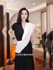 Light Luxury Style Design Color Block V-neck Shirt for Women Summer Thin Elegant Unique Unique Beautiful Top Trend