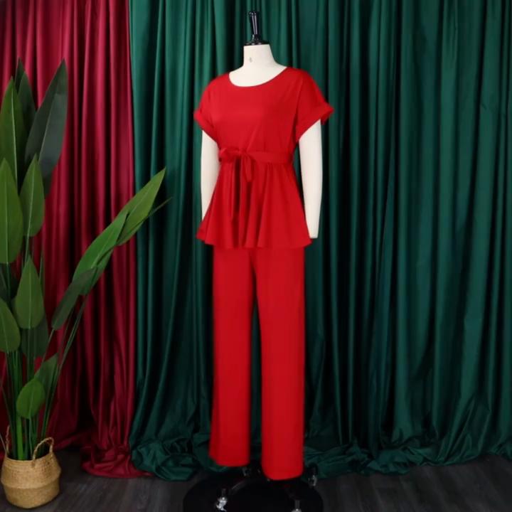 2026 Sommer 2-teilige Sets Damen Outfits Lange Hosen Einfarbige Blusen Gürtel Hosen Gerade Elegant Bürokleidung Kleidung Hosenanzüge