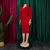 Elegant Women Dress V Neck Long Sleeve Package Hips Mid Calf Formal Business Work Wear Dress Midi