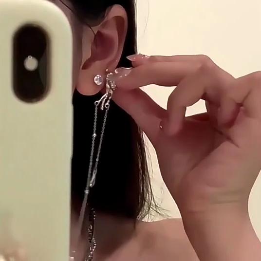 1ks třpytivý motýl střapec ušní klip elegantní andělská křídla ušní klip pro ženy Y2K bez uší otvor ušní kost klip šperky dlouhé svatební doplňky