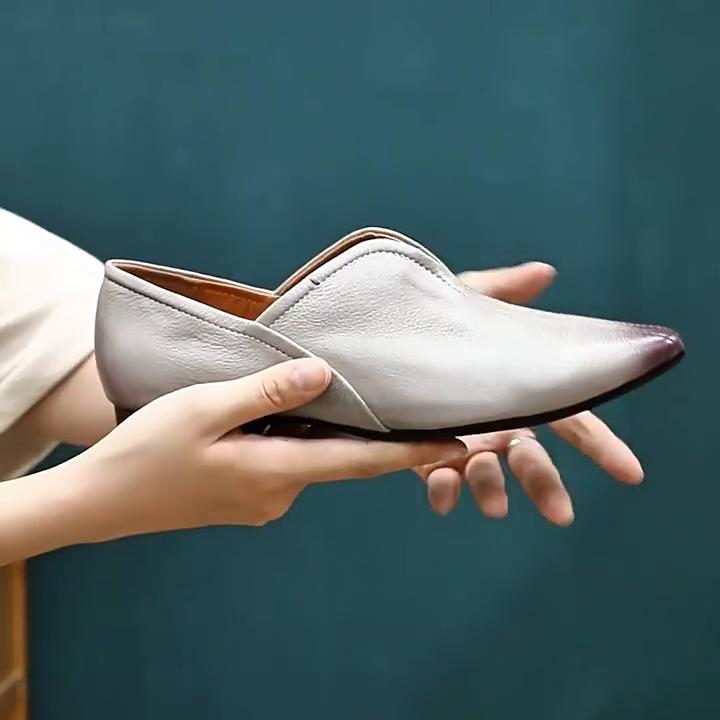 Johnature Genuine Leather Pointed Toe Flat Shoes Comfortable Soft Soled Commuting Casual Women's Slip-on Shoes