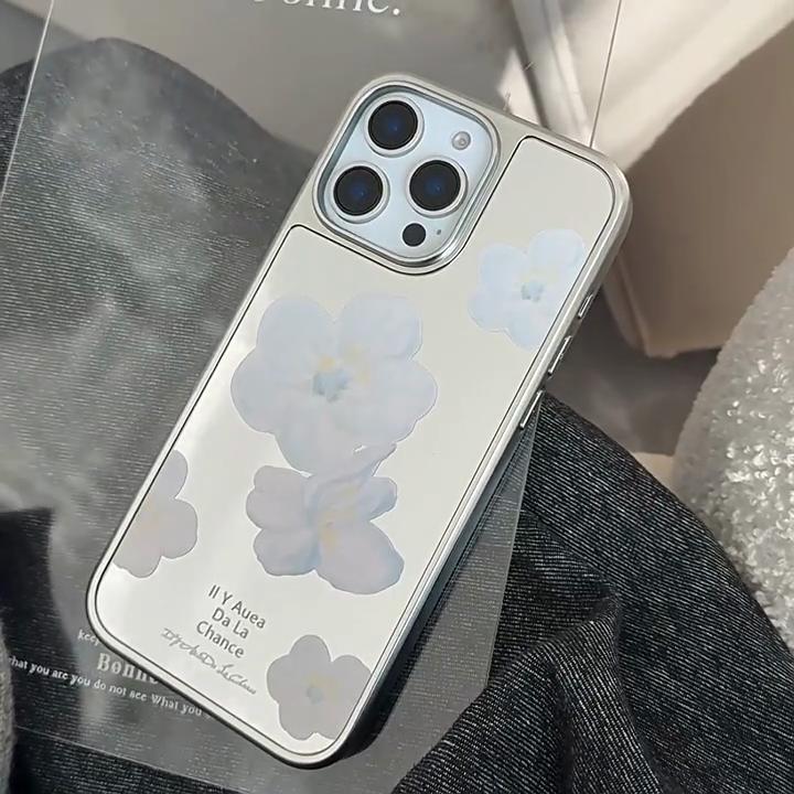 Mirror Blue Flower Case for iPhone 13 iPhone 15 iPhone 16 Pro Max