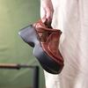 Johnature Retro Genuine Leather Thick Soled Shoes Round Toe Thick High-heeled Comfortable Platform Sandals