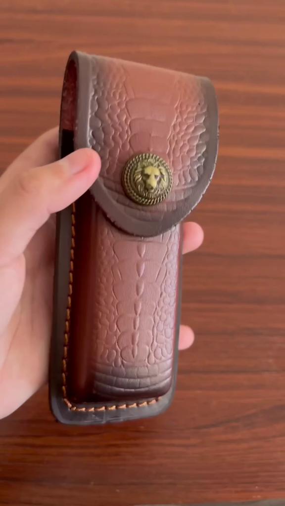 15cm  Foling Knife Holder Embossed Cowhide Scabbard Pocket  Knife Cover Leather Sheath Case  Camping Knife Holsters Belt Buckle