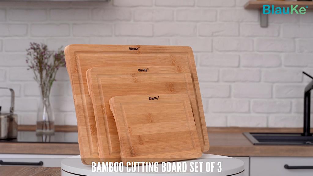 Wood Cutting Boards for Kitchen – Bamboo Cutting Board Set with Juice Groove and Handles – Wooden Chopping Board, Serving Tray – BlauKe®