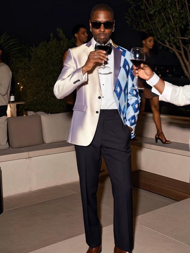 Men's Blazers Light Blue Angular Sequin Shiny Suit Jacket