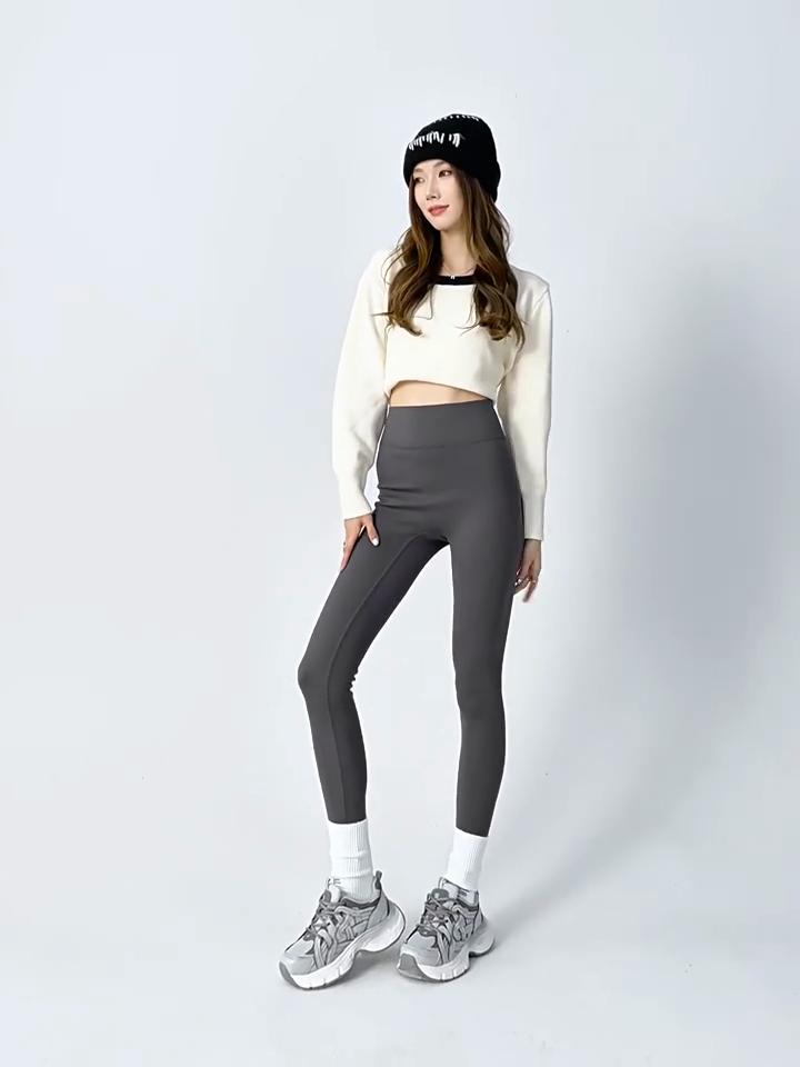 Snowflake Velvet Thickened Seamless Shark Pants for Women, High Waist Tummy Control Slimming Leggings, Autumn Winter Warm Skinny Pants