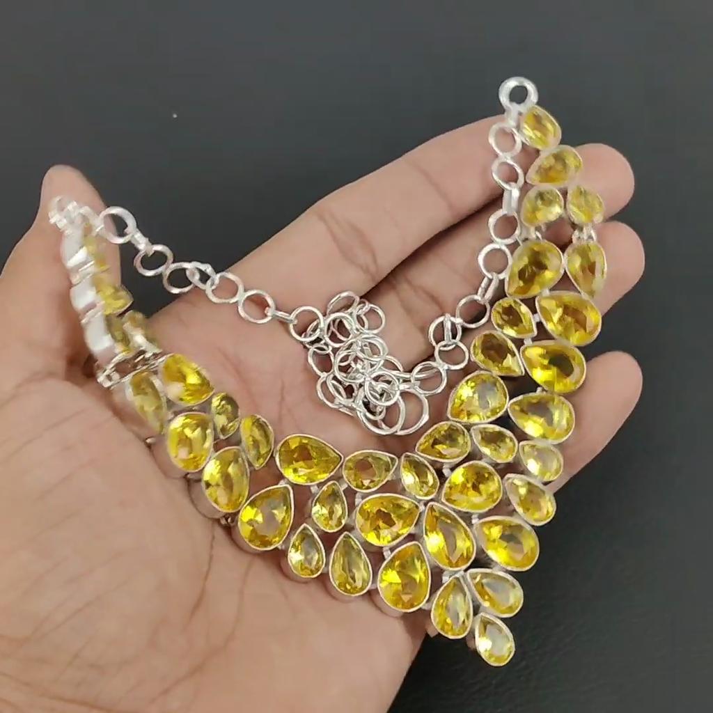 Amazing Citrine Gemstone Handmade 925 Sterling Silver Necklace, Citrine Silver Necklace For Wife, Unisex Necklace, Anniversary Gift