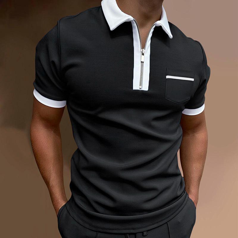 Fashionable and Minimalist Men's New Summer Zippered Polo Shirt,Advanced Color Scheme Lapel Men's Daily Casual Polo Shirt.