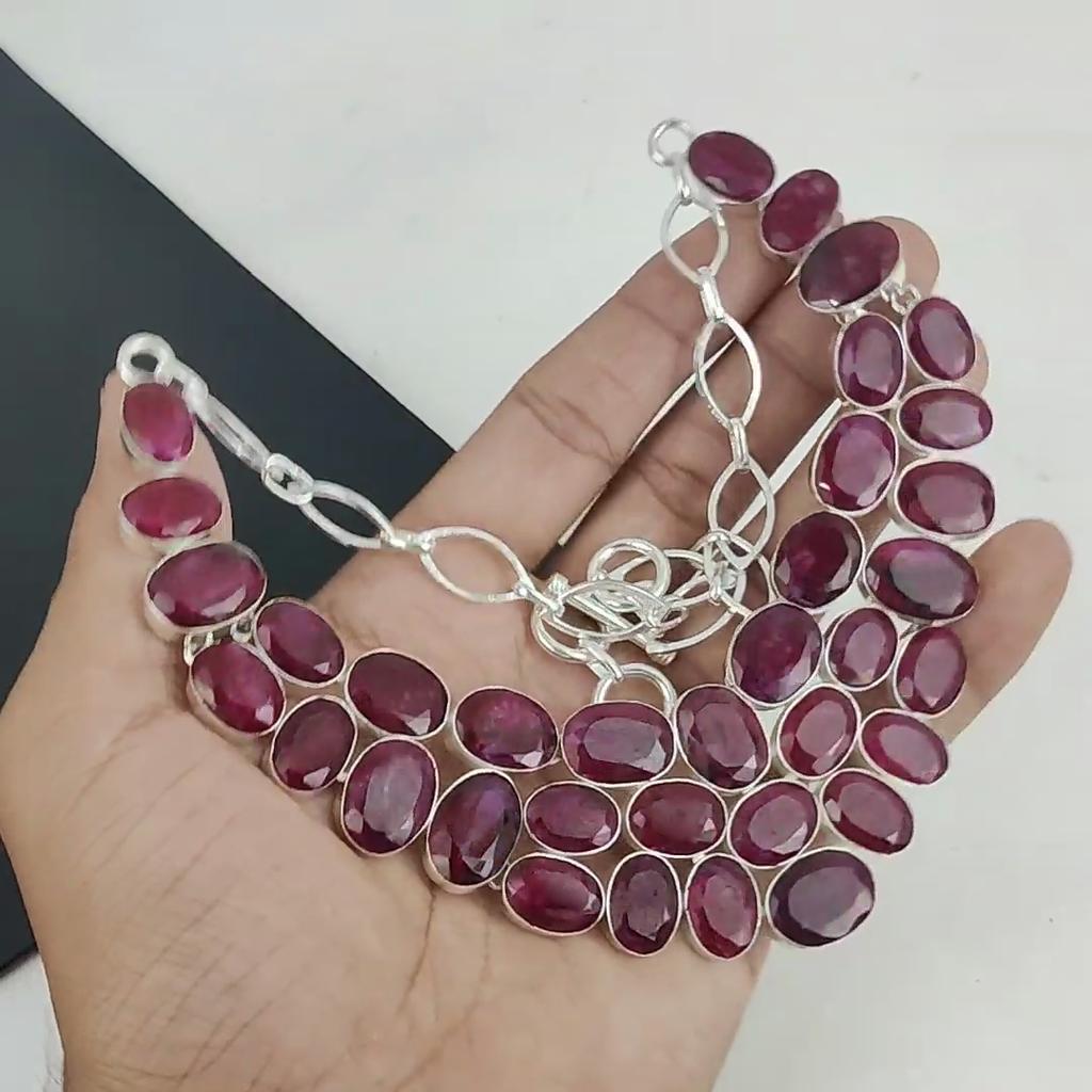 Beautiful Kashmir Ruby Gemstone Handmade 925 Sterling Silver Necklace, Kashmir Ruby Silver Necklace For Wife, Unisex Necklace, Mother's Day Gift