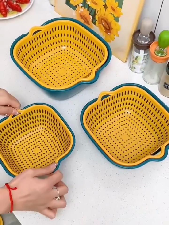 6pcs/set Sink Drain Basket Kitchen Double-layer Drain Baskets Vegetable Washing Box Basket Wash Basin Fruit Drainer Basket Kitchen Storage Box