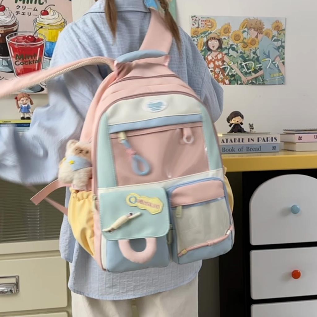 Contrast Color Stitching Children's Backpack Student Schoolbag Women's Large Capacity Backpack