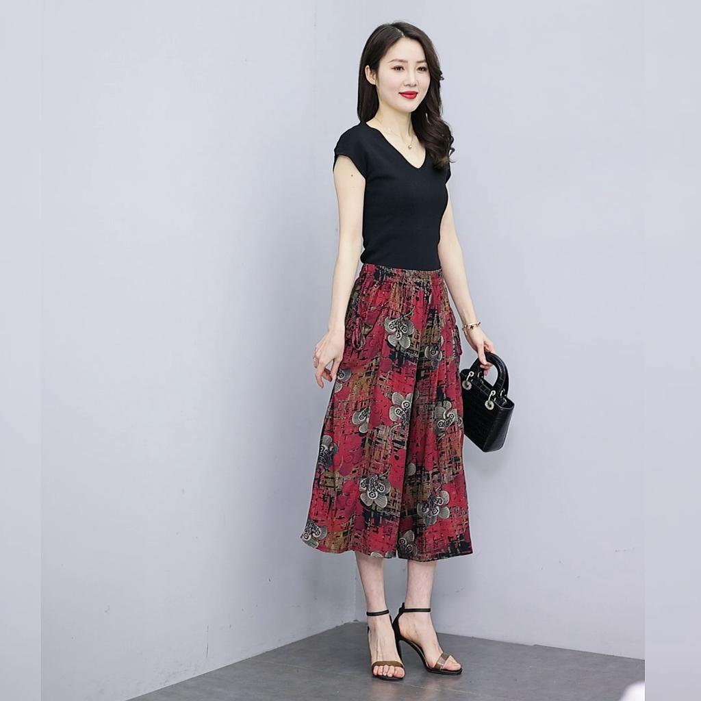 Summer Wide Leg Pants for Women Elegant Plus Size Casual Elastic Waist Skirt Pants Vintage Clothes