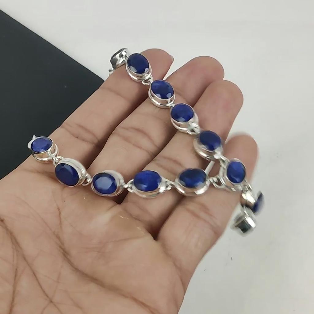 Colier din argint 925 lucrat manual cu piatră prețioasă de safir albastru, colier din argint cu labradorit albastru flash pentru soție, colier unisex, cadou