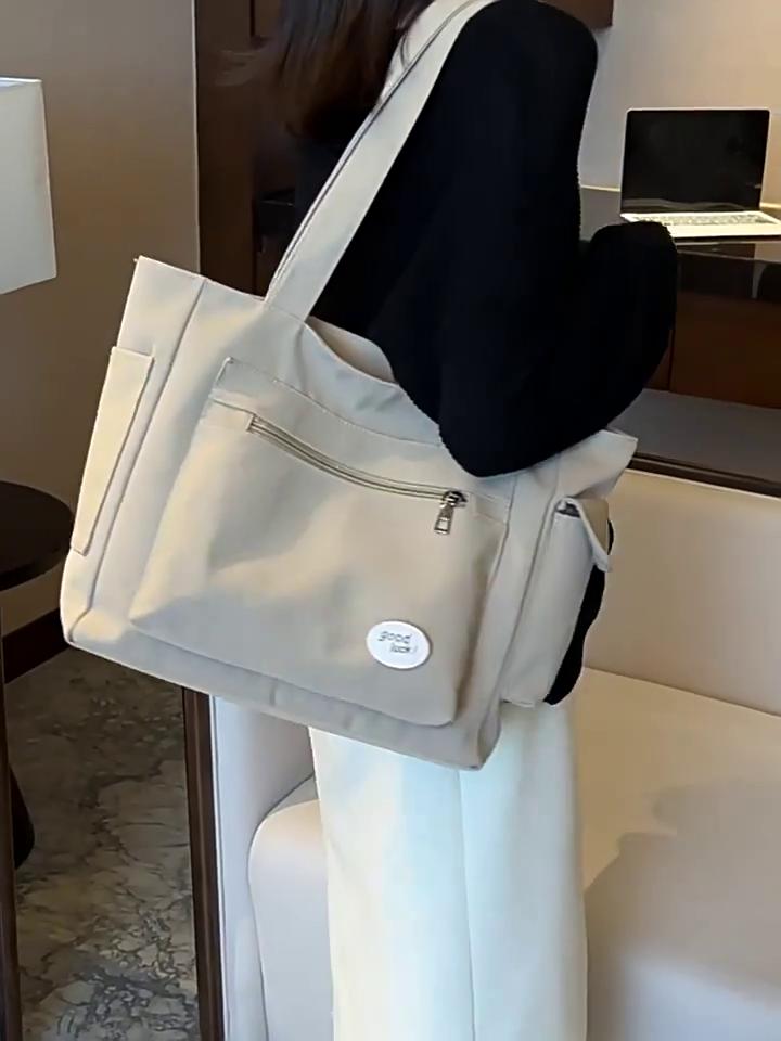Simplicity Oxford Canvas Composite Shoulder Bag Solid Color Versatile Lazy Style Crossbody Bag Large Capacity Commuter Tote Bag