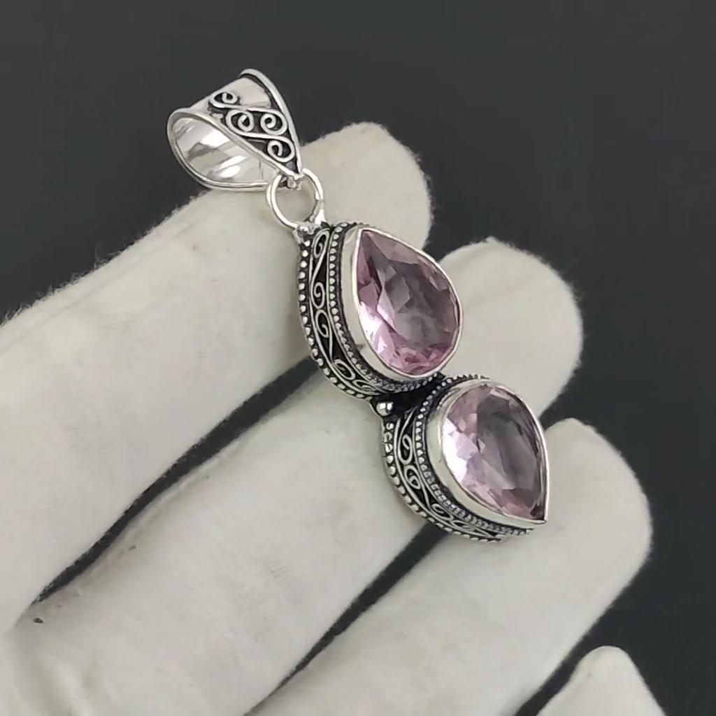 Amazing Pink Kunzite Gemstone Silver Pendant in 925 Sterling Silver - Handmade Pear Design, Everyday Wear Jewelry Engagement Gift