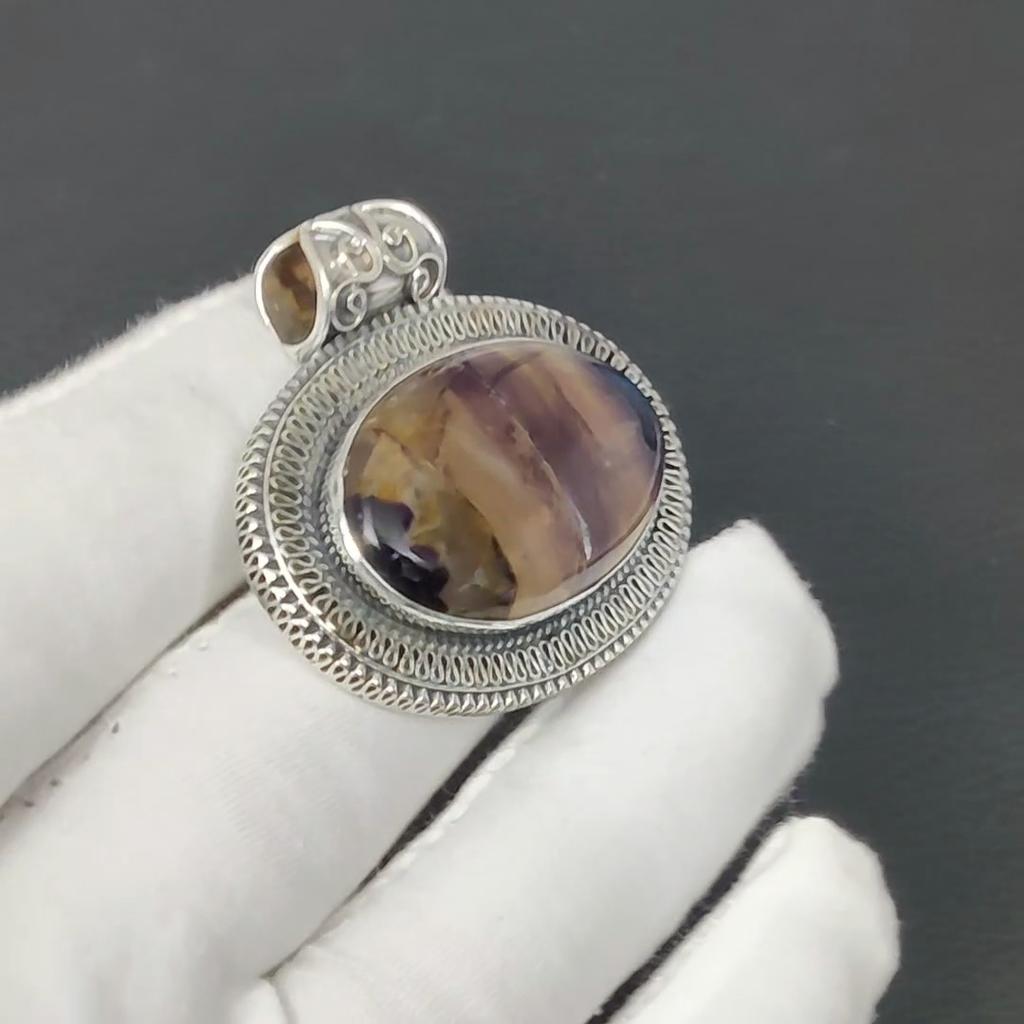 Natural Fluorite Gemstone Silver Pendant in 925 Sterling Silver- Handmade Design, Everyday Wear Jewelry, Antique Pendant Gifts For Mom