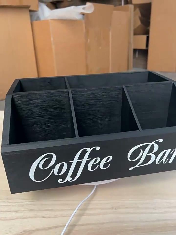 Solid Wood Coffee Capsule Organizer Multi-Compartment Storage Box for Tea Bags Drink Mixes Kitchen Countertop Accessory with Dividers Natural Wood