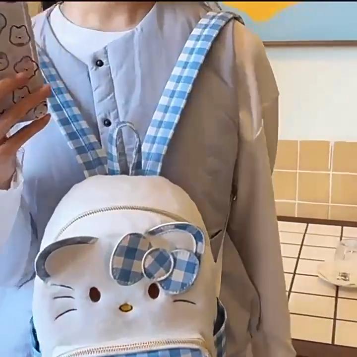 Hello Kitty Cartoon PU-Leder Rucksack für Schüler mit gepolsterten Trägern und Stauraum