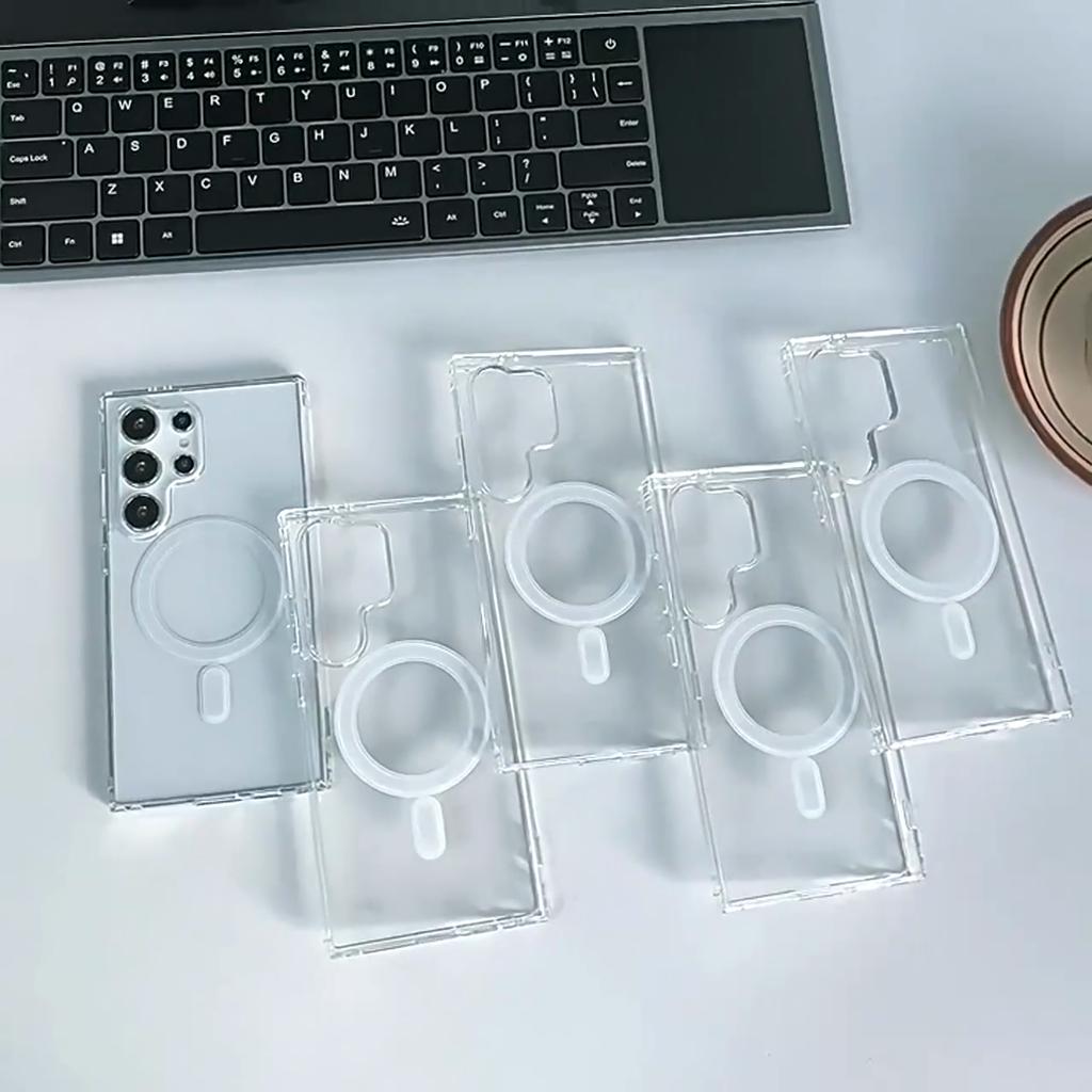 Pre magnetické bezdrôtové nabíjacie puzdro Magsafe Samsung Galaxy S23 S22 Ultra Plus Luxusný nárazuvzdorný priehľadný kryt Príslušenstvo