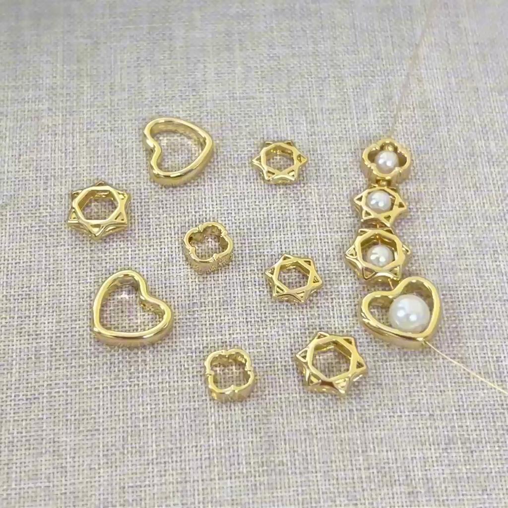 Six-pointed Star Bead Ring Peach Heart Beads Jewelry Spacer Beads 14kGold-plated Accessories DIY Handmade 1pc