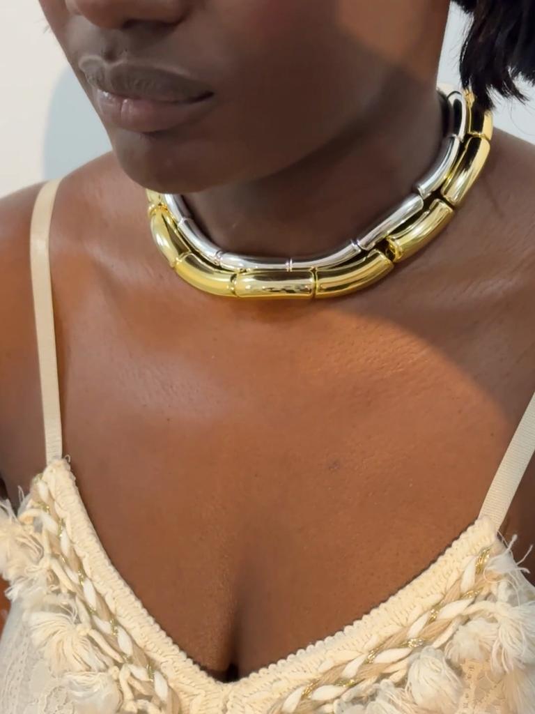 Fashionable Minimalist Metal Texture Geometric Elements Round Tube Short Necklace for Women's Jewelry Hip-Hop Punk Style Choker Necklace