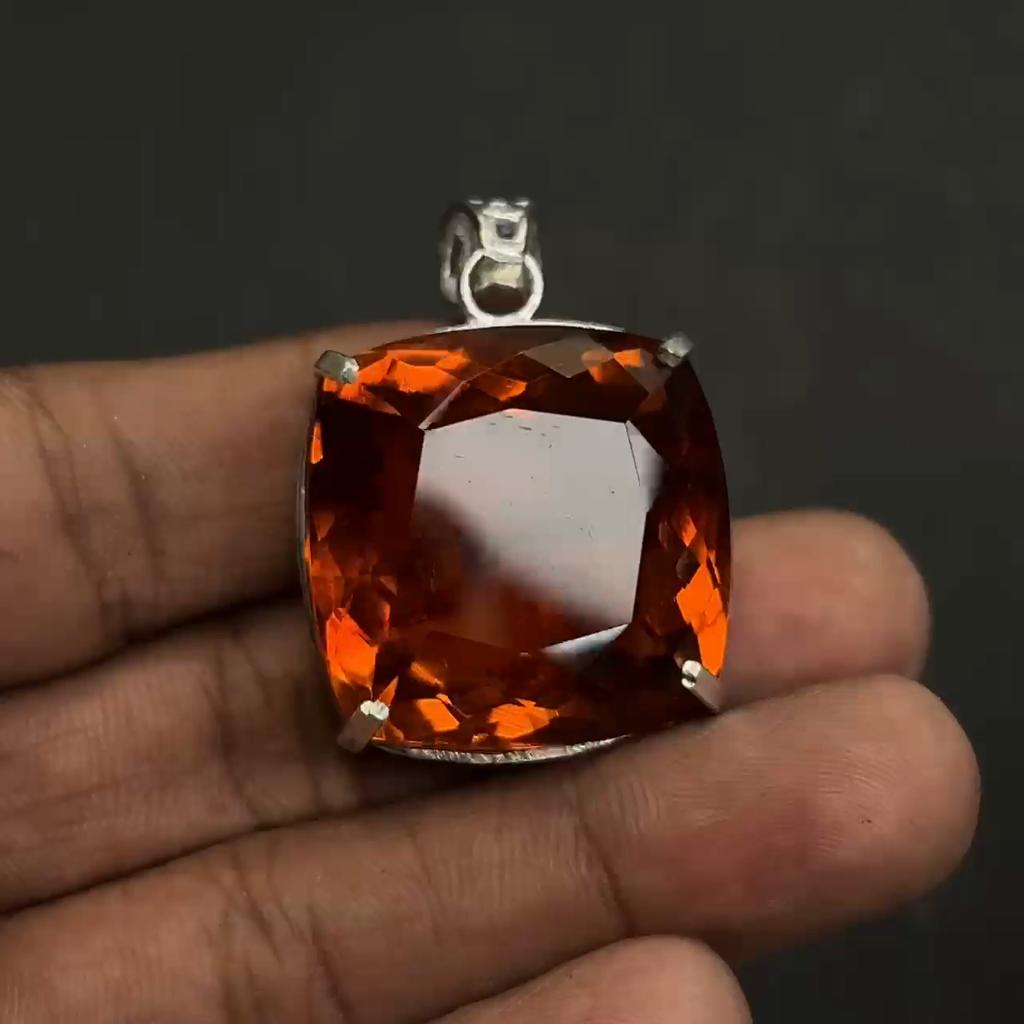 Натуральний помаранчевий топаз Срібло 925 проби 100 каратів Підвіска з дорогоцінним камінням Квадратне огранювання СЕРТИФІКОВАНО my-480-ns