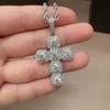 Iced Out Cushion Cross Pendant Necklace Moissanite Gold Plated Copper Hip Hop Jewelry For Men Women