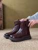 Johnature Genuine Leather Retro Thick Soled Women's Short Boots Versatile Wool Warm Snow Boots
