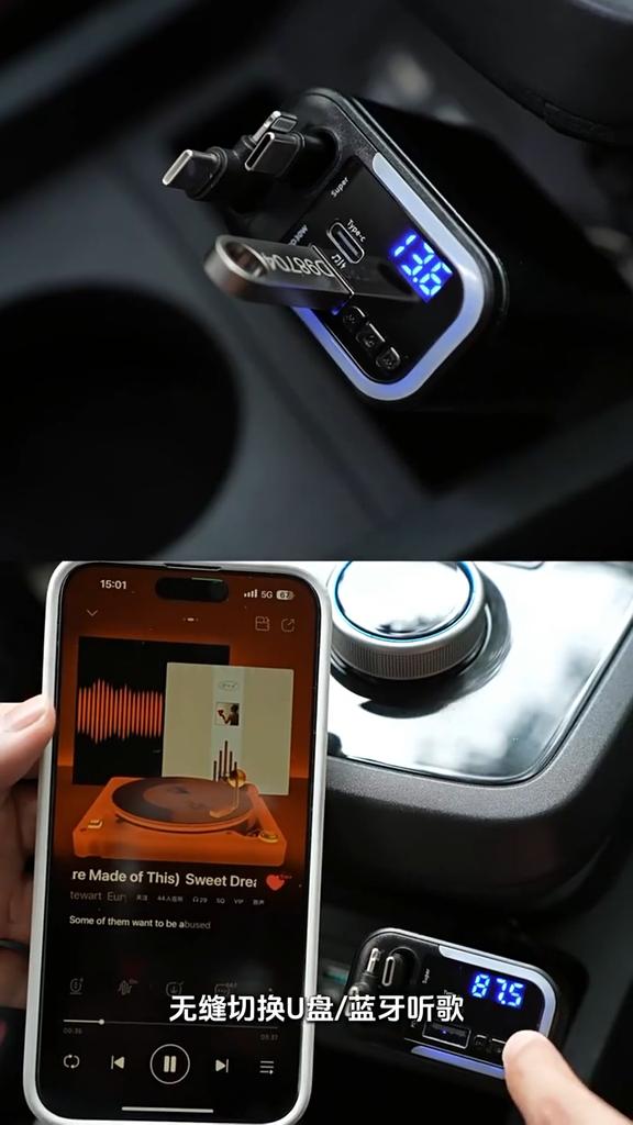 180W Autolader Socket met Intrekbare Kabel PD QC 3.0 Snelladen Autolader & Bluetooth FM Transmitter Handsfree Kit Muziekspeler