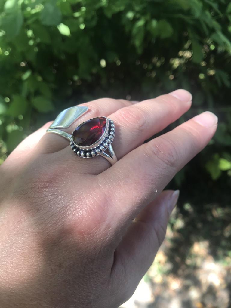 Anello In Argento Sterling 925 Con Pietra Preziosa Granato Fatto A - Foto 7