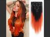 Clip In Hair Extensions 7PCS with 16Clips Short Straight Hair Hairpieces Black Orange Ombre Color