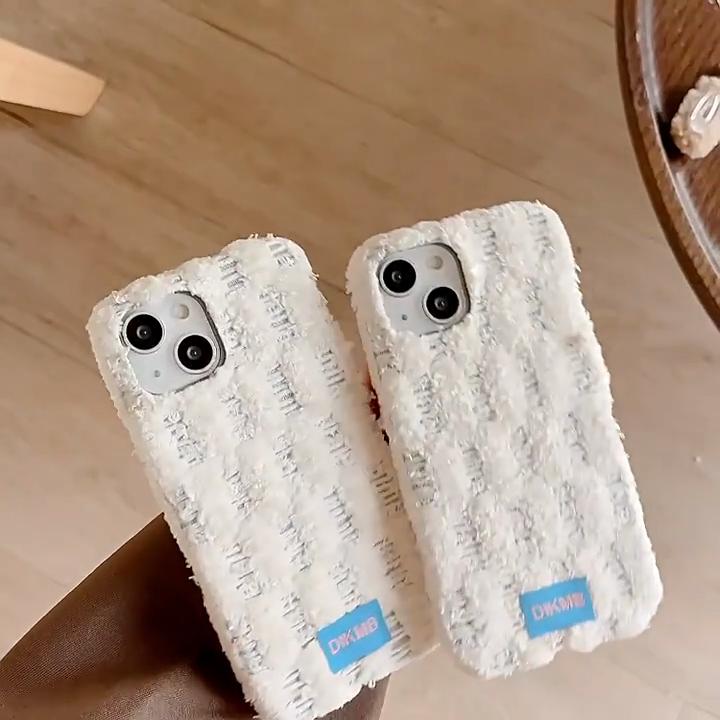 Cream-colored velvet phone case for iPhone 15, iPhone 16, and iPhone 17 Pro Max