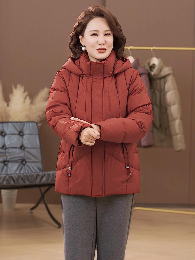 Middle Age Women's Puffer Jackets Winter Short Parkas Hooded Plus Size Thick Down Coats Woman Outerwears