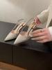 Elegant Pointed Toe Full Diamond New Silver One-Strap Hollow Stiletto Heel Women's High Heels