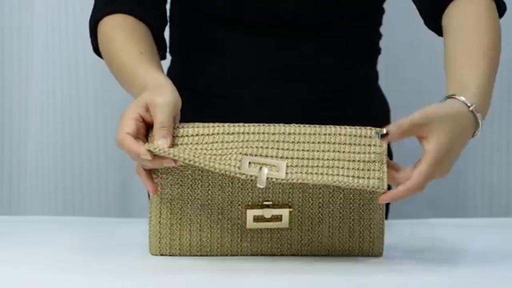 Yogodlns Women Straw Woven Handbag Versatile Beach Handbag Simple Clutch Envelope Purse Female Chain Crossbody Shoulder Bag