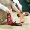 Johnature Retro Bequeme Rundspitze Flache Schuhe mit weicher Sohle Lässig Einfarbig Weiches Rindsleder Damenschuhe