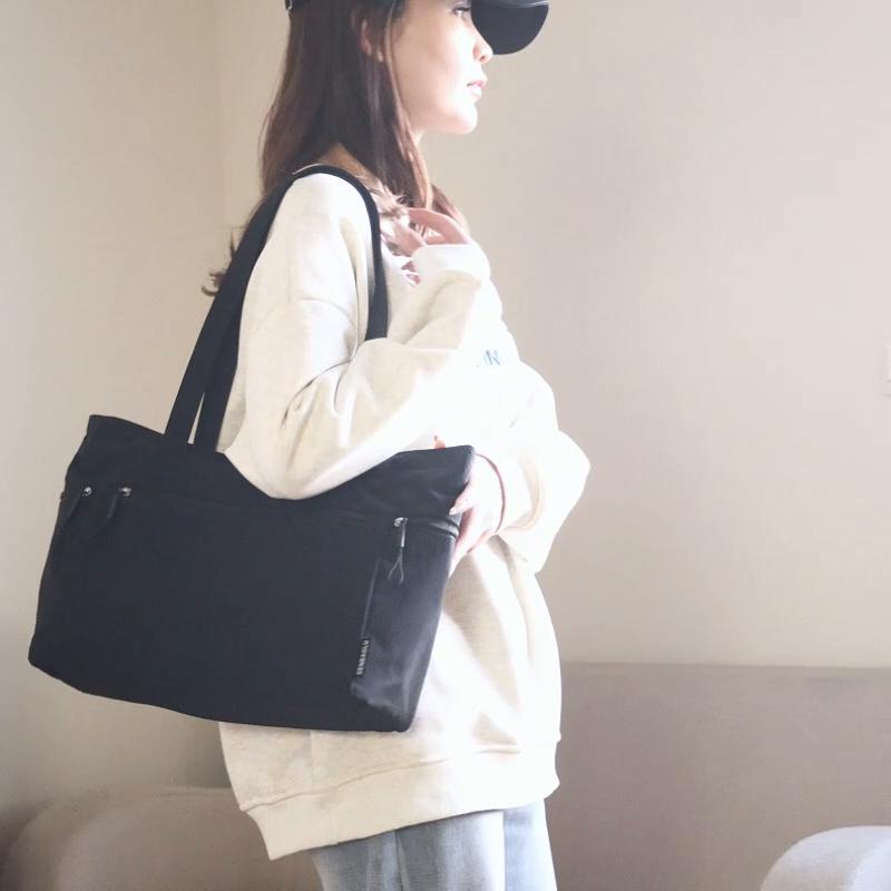 Large Capacity Handbag Women's Underarm Bag Korean Nylon Solid Color Commuter Tote Bag
