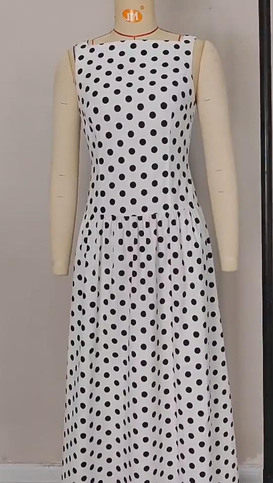 Women's New Fashion Office Printed High Waist Sleeveless Dress