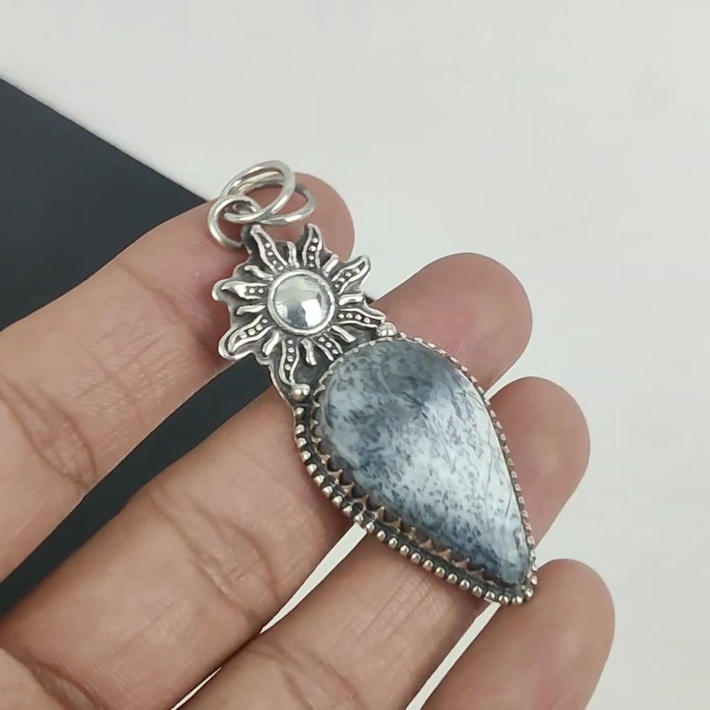 Natural Dendrite Opal Gemstone Pendant 925 Sterling Silver- Handmade Design, Everyday Wear Jewelry, Unique Dendrite Opal Pendant Party Wear Gifts