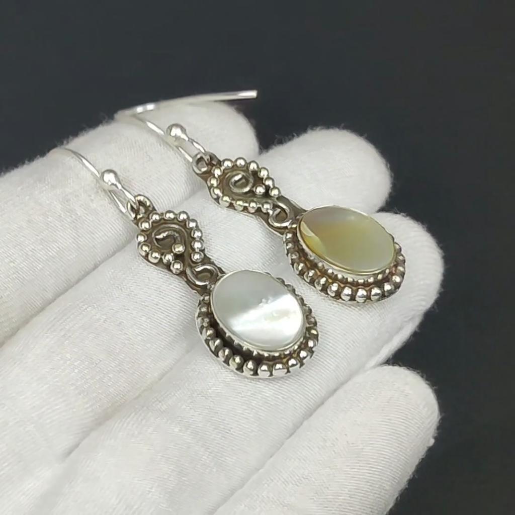 Mother Of Pearl Earring, 925 Sterling Silver Earring, Handmade Earring, Oval Mother Of Pearl Earring, Gift for Mother, Gemstone Earring