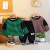 0-5-year-old Children's Long Sleeved 2-piece Set, Boys' Striped Hoodie+casual Pants Set, High-quality Clothes for Children