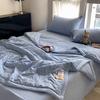 Lightweight Soybean Fiber Summer Quilt Set - Breathable Washed Cotton Comforter for Air Conditioner, Machine Washable Solid Color Bedding
