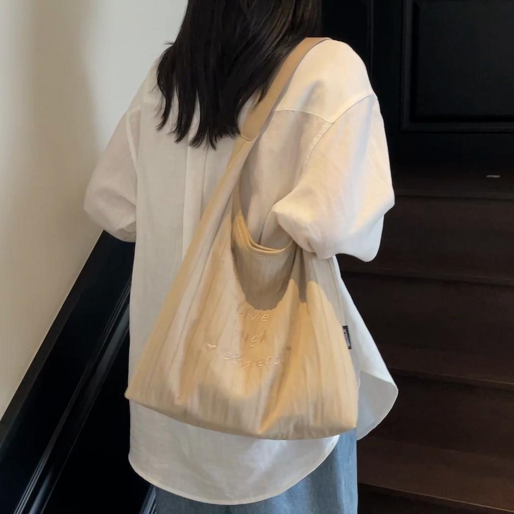 Women's Letter Embroidery Underarm Bag Commuter Tote Bag Large Capacity Shoulder Bag