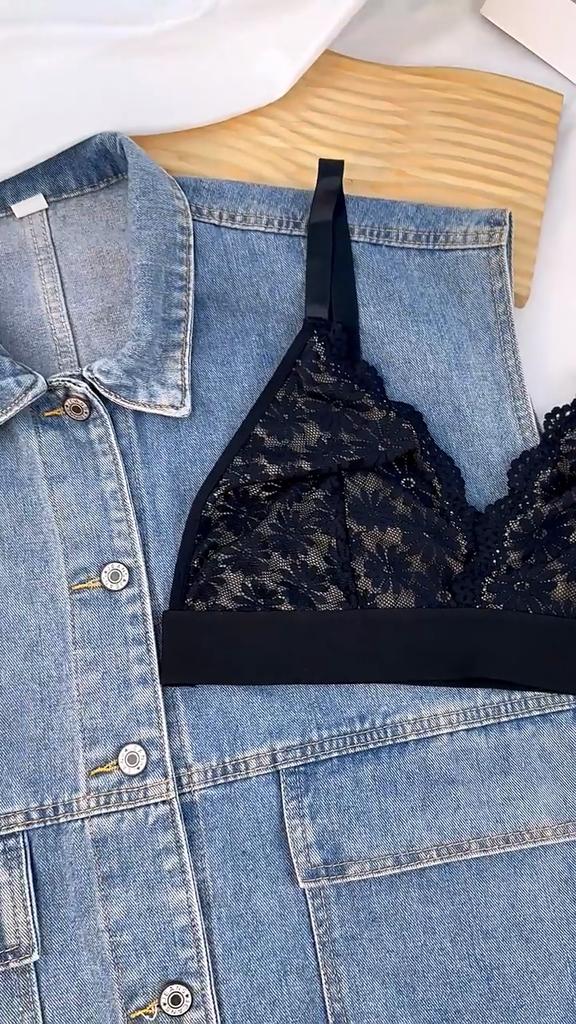 French Lace Triangle Cup Breathable Suspenders Girls Bra Without Steel Ring Thin Style Simple and Comfortable Push-up Bra