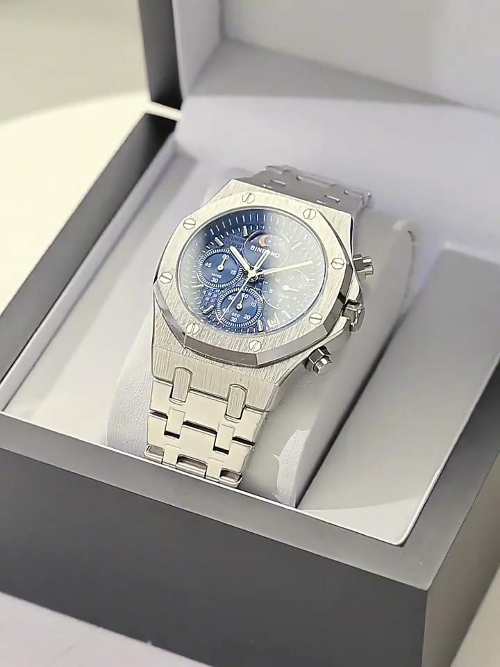 Quartz Watch For Men Moon Phase Auto Date Chronograph Luminous Waterproof Luxury Men's Watch Casual Reloj